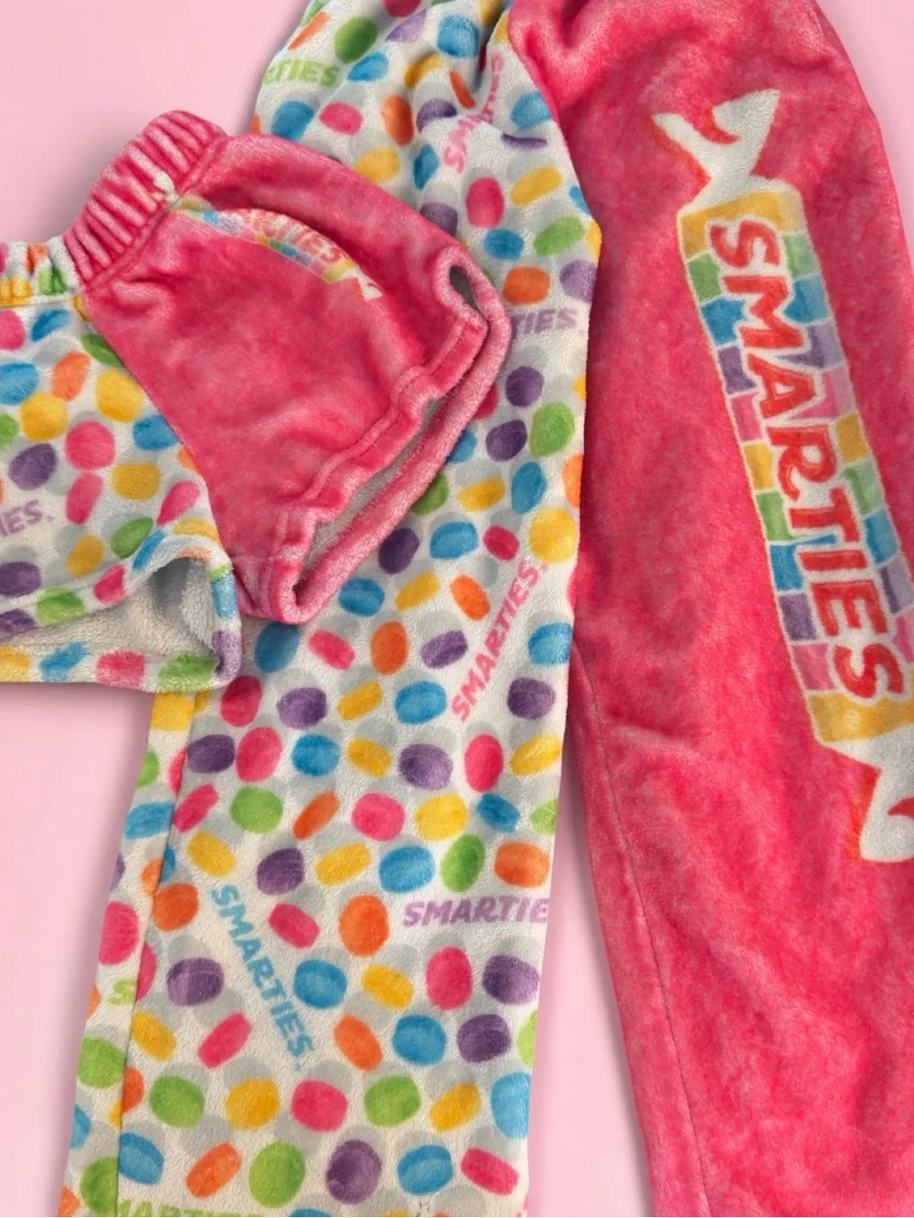 Kids Plush Pajama Set - Pink with Multi-Colored Dot Print